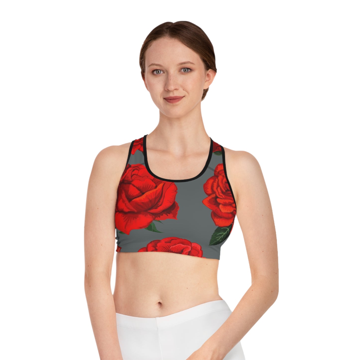 Rose Work / Grey White Sports Bra (AOP)