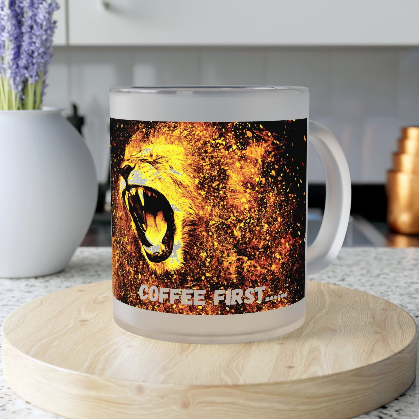 Not Now!!  Coffee First.... Frosted Glass Mug