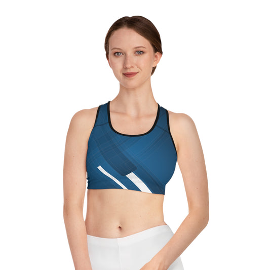 Blue Confusion / white Sports Bra (AOP)