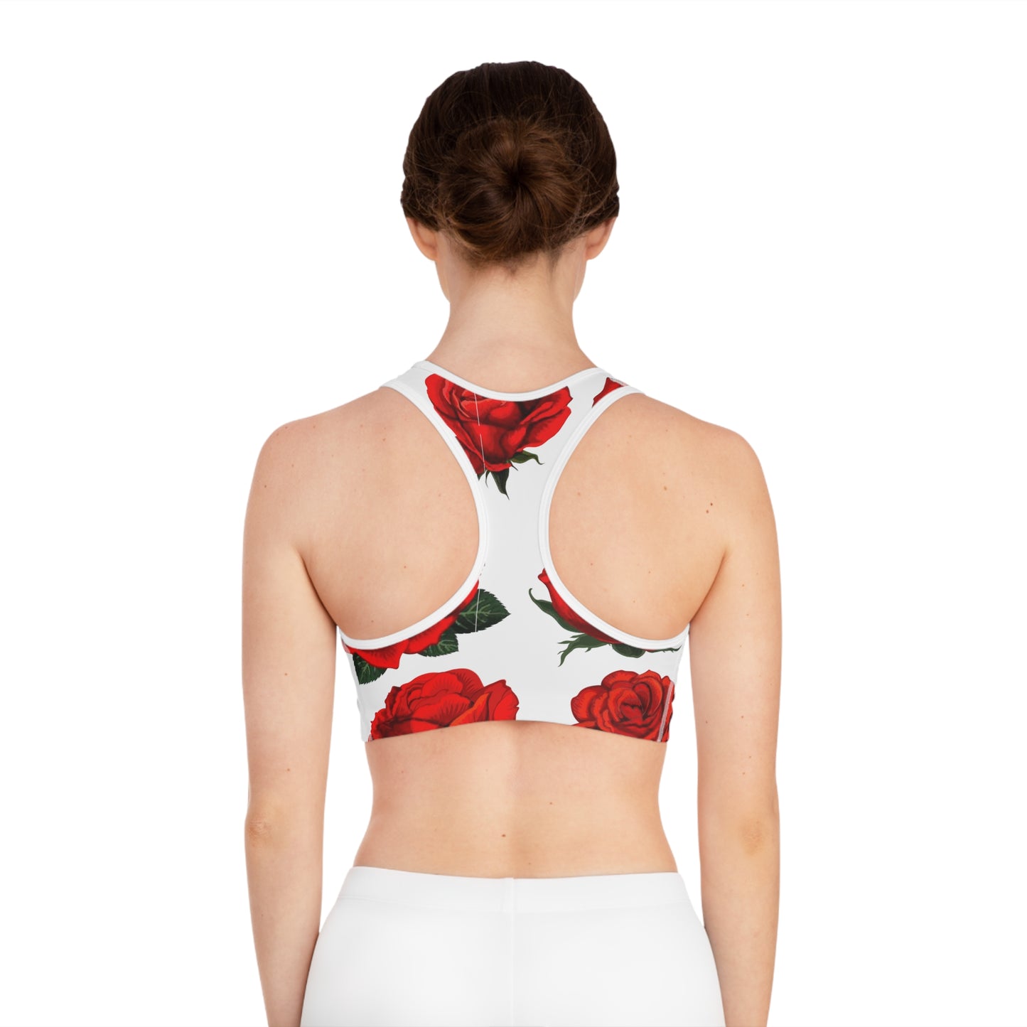 Rose Work White Sports Bra (AOP)