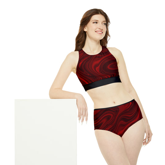 DISORIENTED RED Sporty Bikini Set (AOP)