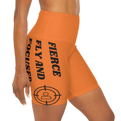 FIERCE FLY AND FOCUSED High Waisted Yoga Shorts (AOP)