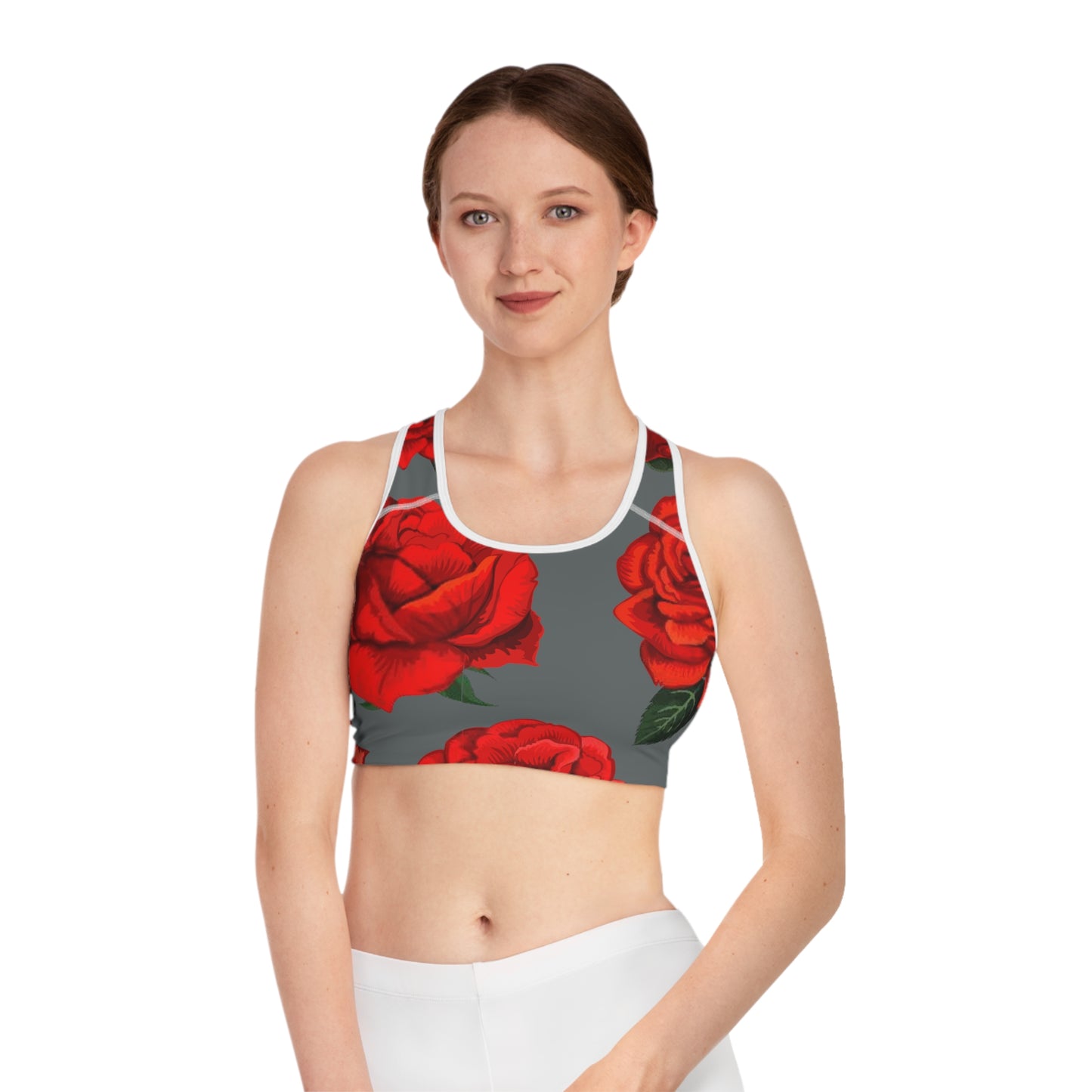 Rose Work / Grey White Sports Bra (AOP)