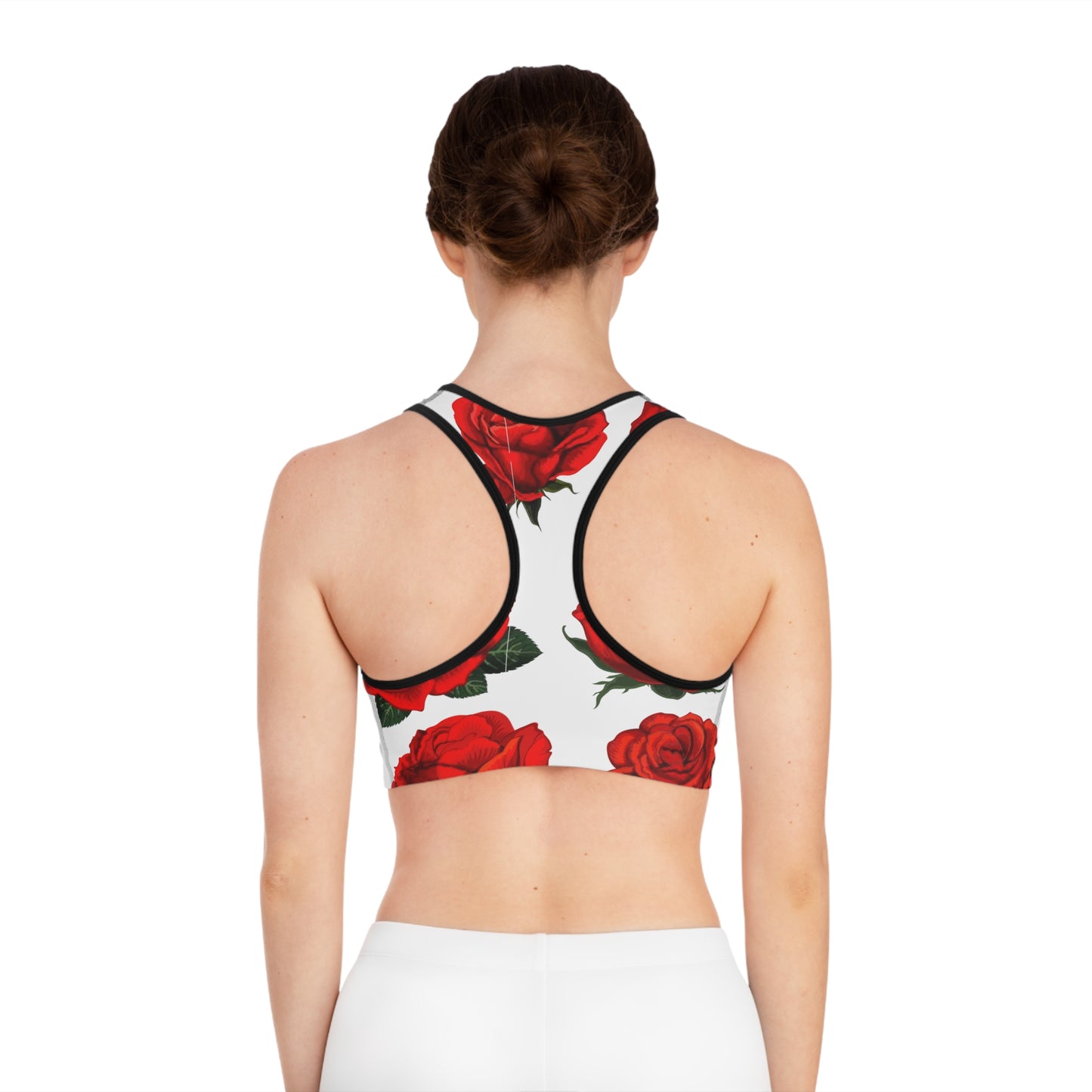 Rose Work White Sports Bra (AOP)