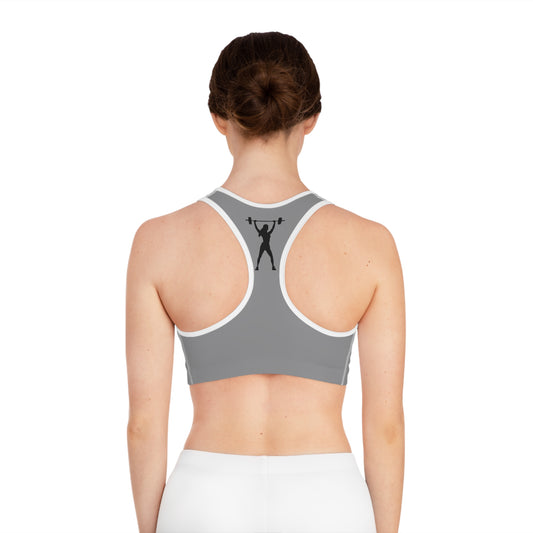 MORE PLEASE GREY Sports Bra (AOP)