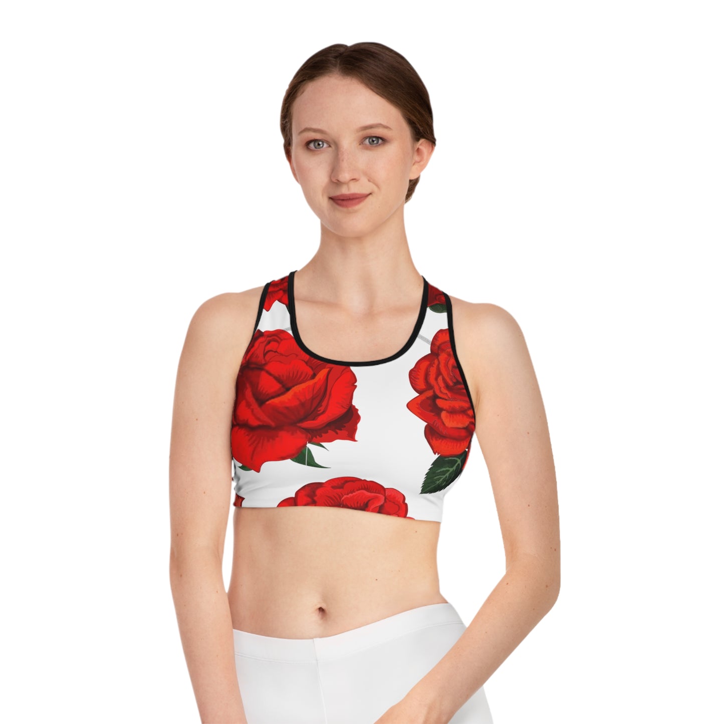 Rose Work White Sports Bra (AOP)