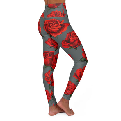 Rose Work / Grey High Waisted Yoga Leggings (AOP)