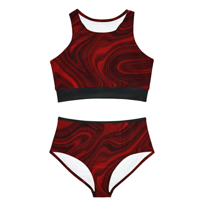 DISORIENTED RED Sporty Bikini Set (AOP)