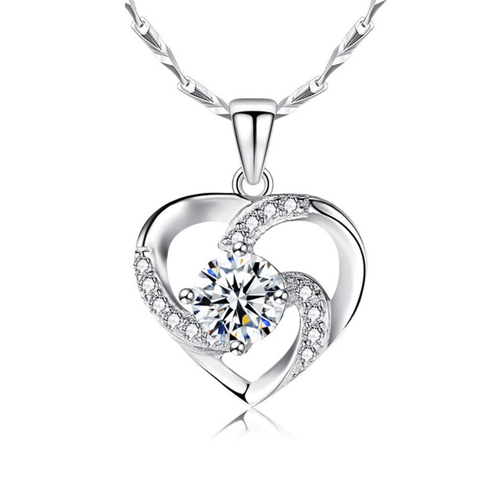 Hollow Heart Zirconia Pendant Necklace