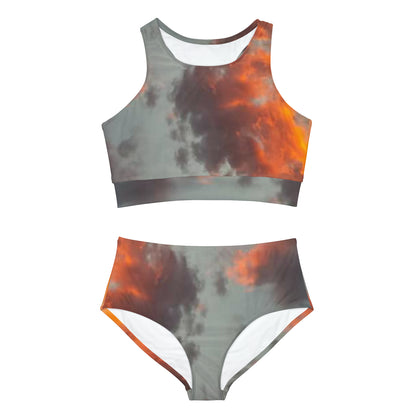 Orange Clouds Sporty Bikini Set (AOP)