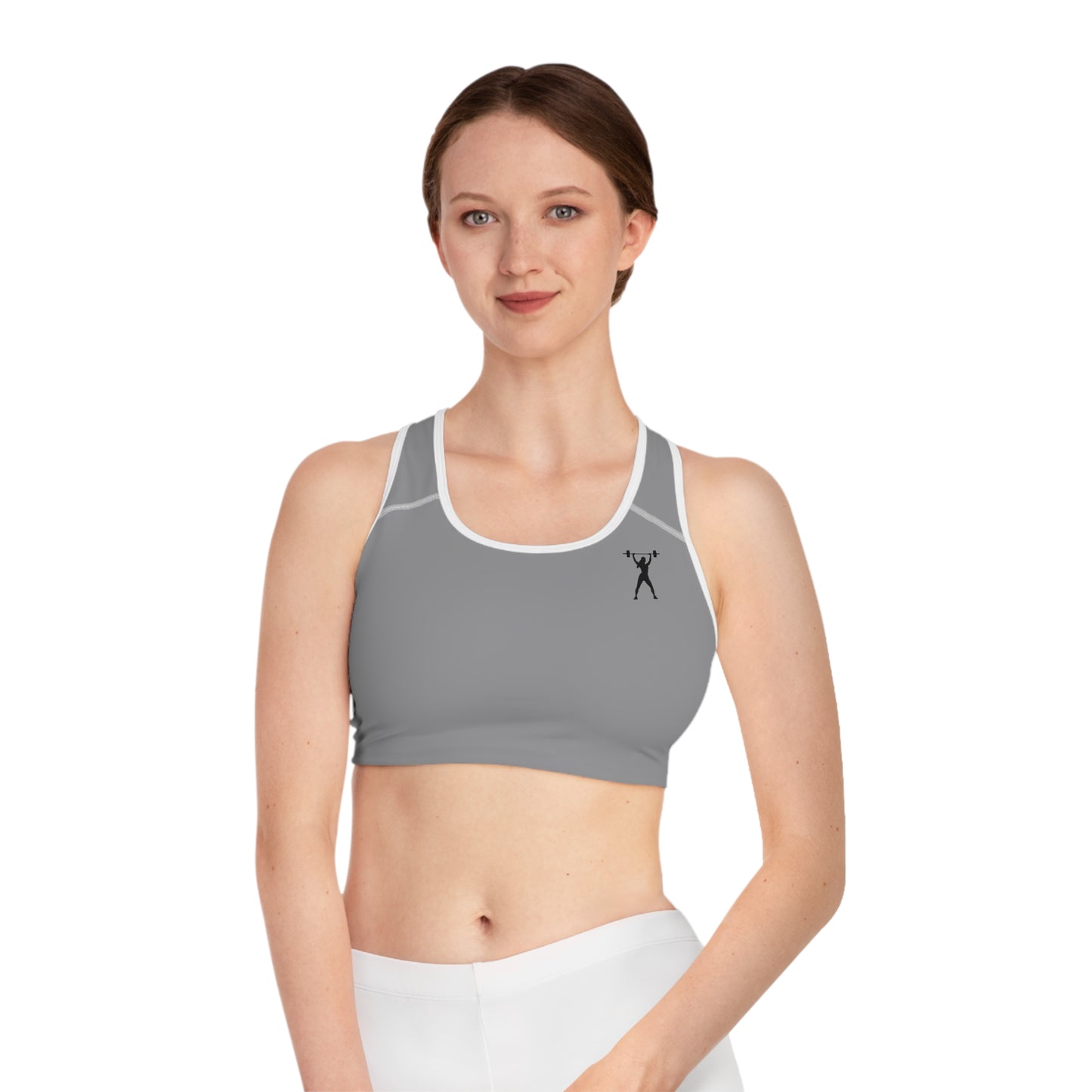 MORE PLEASE GREY Sports Bra (AOP)