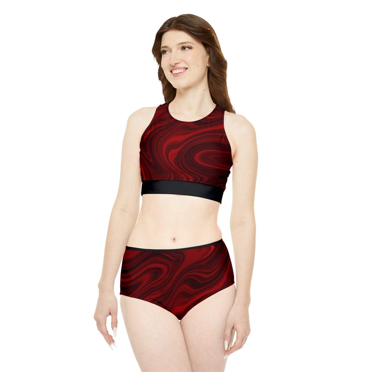 DISORIENTED RED Sporty Bikini Set (AOP)