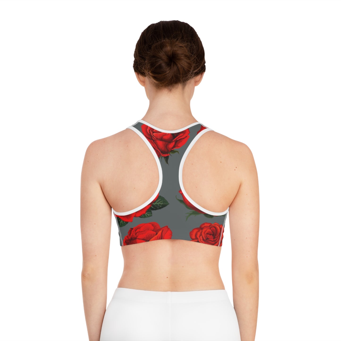 Rose Work / Grey White Sports Bra (AOP)