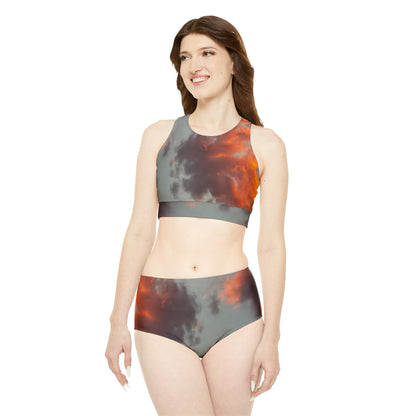 Orange Clouds Sporty Bikini Set (AOP)