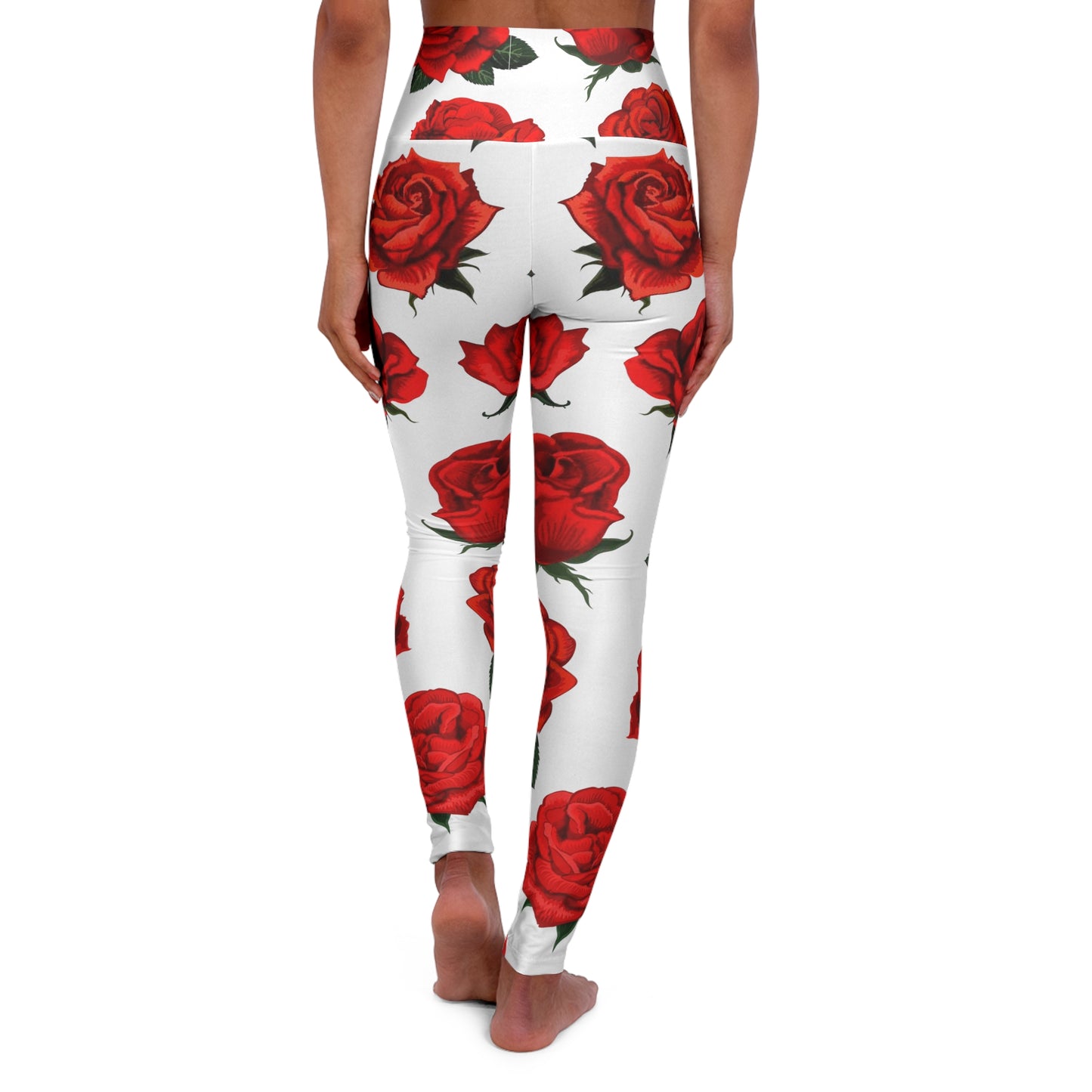 Rose Work / red High Waisted Yoga Leggings (AOP)