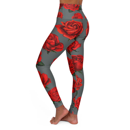 Rose Work / Grey High Waisted Yoga Leggings (AOP)