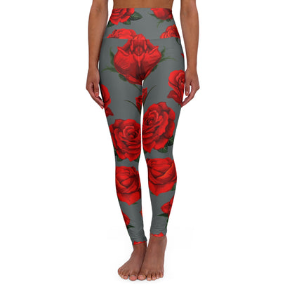 Rose Work / Grey High Waisted Yoga Leggings (AOP)