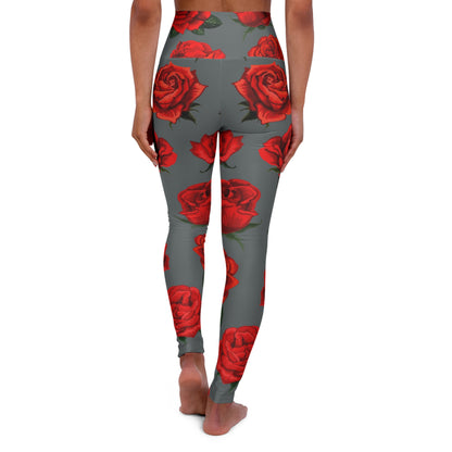 Rose Work / Grey High Waisted Yoga Leggings (AOP)