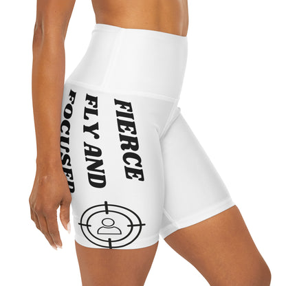 FIERCE FLY AND FOCUSED High Waisted Yoga Shorts (AOP)