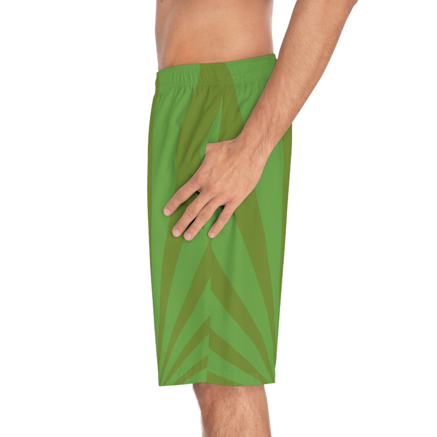 GREEN ON GREEN SPIRAL Men's Board Shorts (AOP)