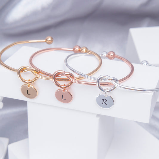 Custom Initials Charm Letter Bracelet - Open Cuff Bangles Bracelet