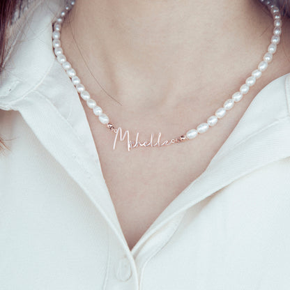 Custom Freshwater Pearl Name Necklace - Stainless Steel Necklace