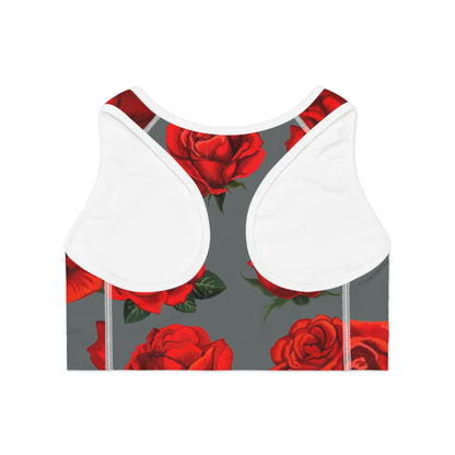 Rose Work / Grey White Sports Bra (AOP)