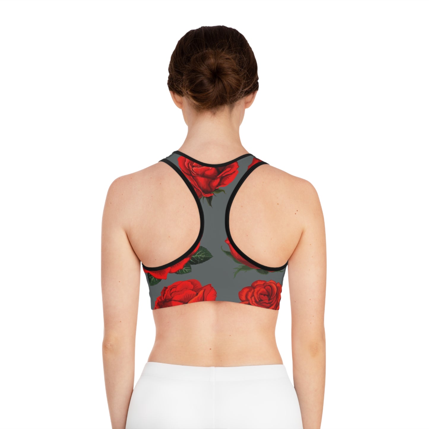 Rose Work / Grey White Sports Bra (AOP)