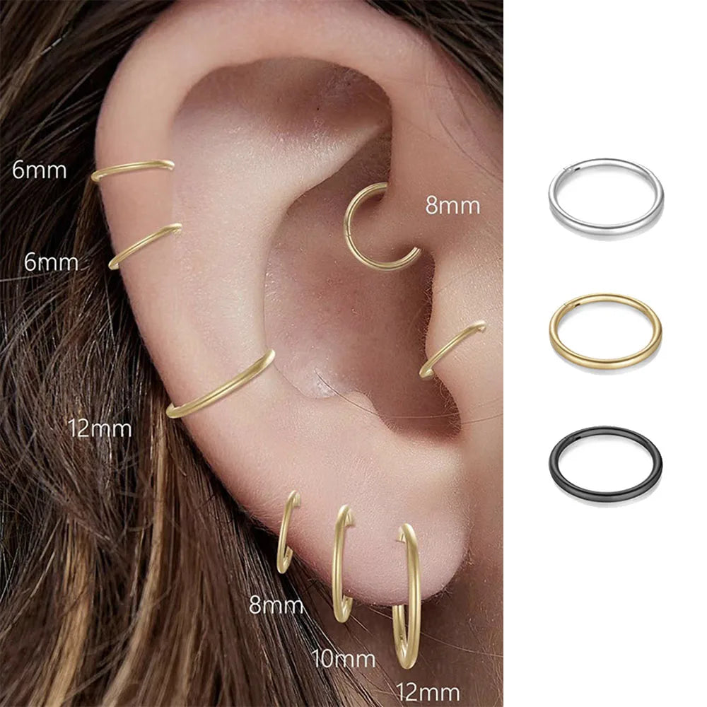 2/6PCS Seamless 316L Stainless Steel Classic Nose Ring for Men Women /Hoop Earrings Septum Helix Tragus Ear Piercing