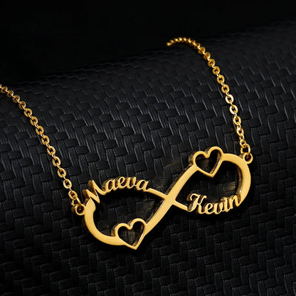 Double Heart Two Names Infinity Necklaces