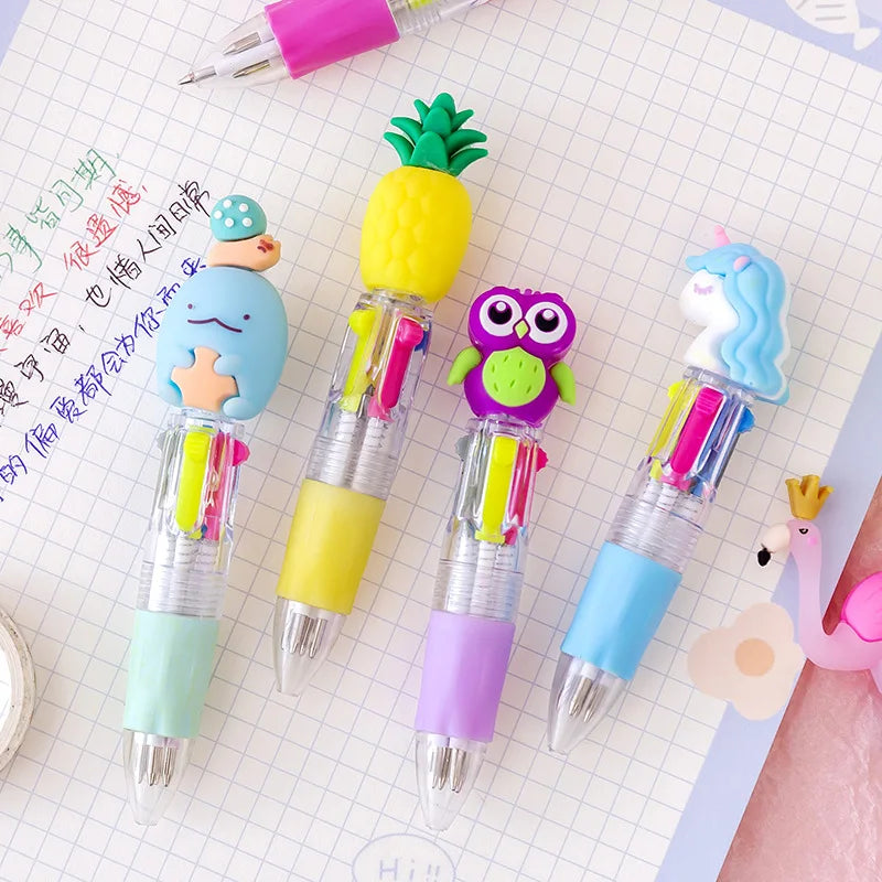 20Pcs Cute Cartoon 4 Color Mini Ballpoint Pen Retractable Pen Stationery