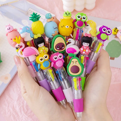 20Pcs Cute Cartoon 4 Color Mini Ballpoint Pen Retractable Pen Stationery