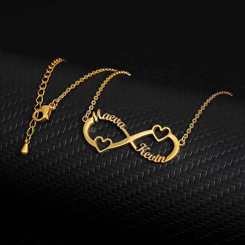 Double Heart Two Names Infinity Necklaces