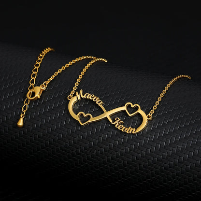 Double Heart Two Names Infinity Necklaces