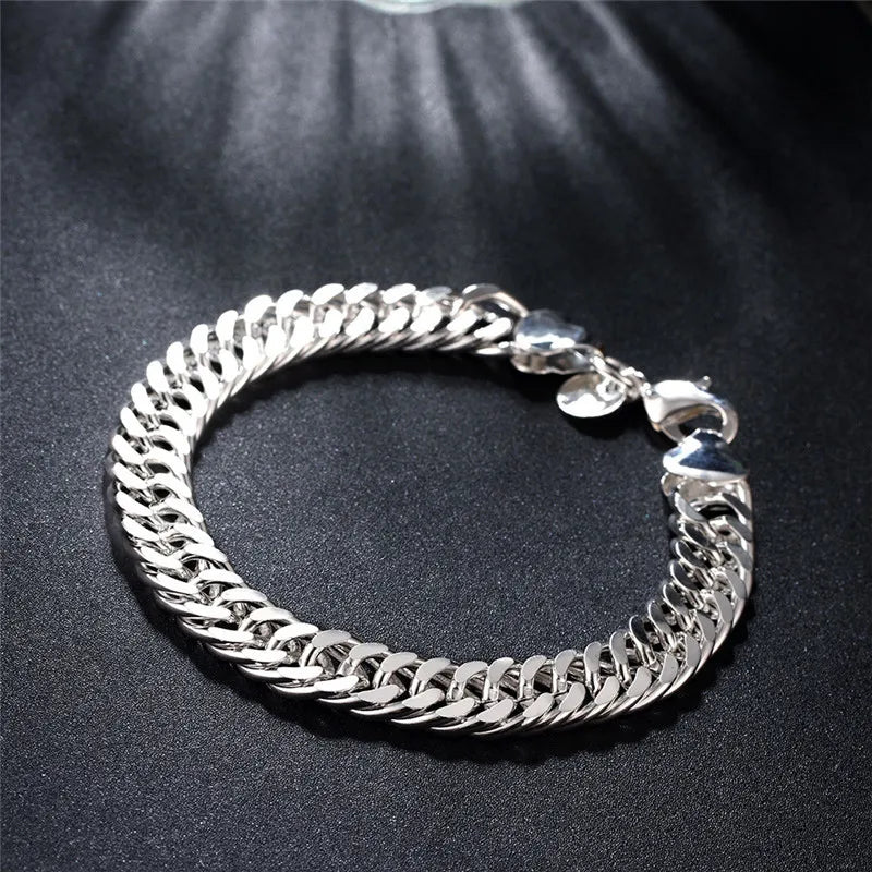 Sterling Silver Mens Bracelet 925, Minimalist Chain Link Bracelet