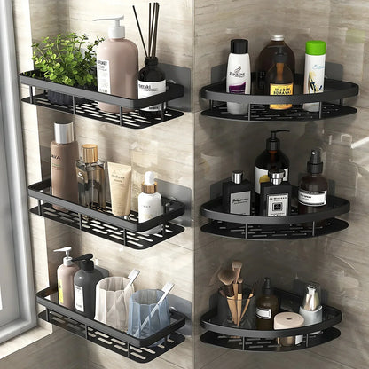 Bathroom Shelf Kitchen Storage Organizer Aluminum Alloy Shampoo Rack Shower  No Drill Shelf