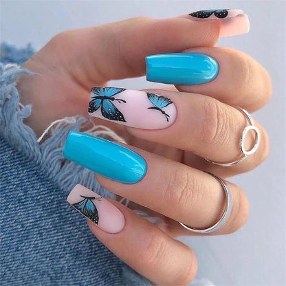 24Ps/Set Square Head Coffin Wearing False Nails Art Pink Matte French Fake Nails Leopard Artificial Acrylic White Press on Nails