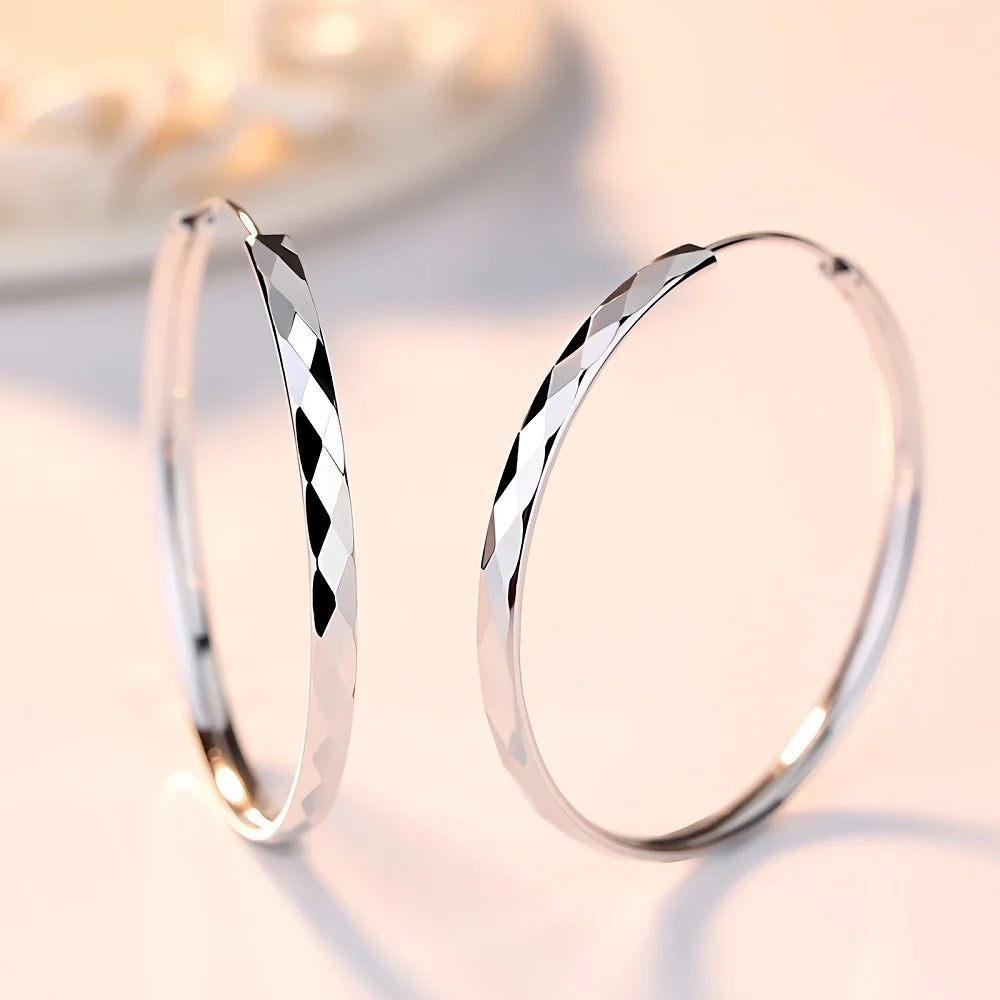 Fine 925 Sterling Silver Luxury Circle Hoop