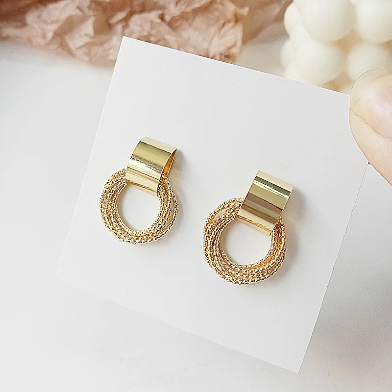 Retro Metal Gold Color Multiple Small Circle Stud Earrings