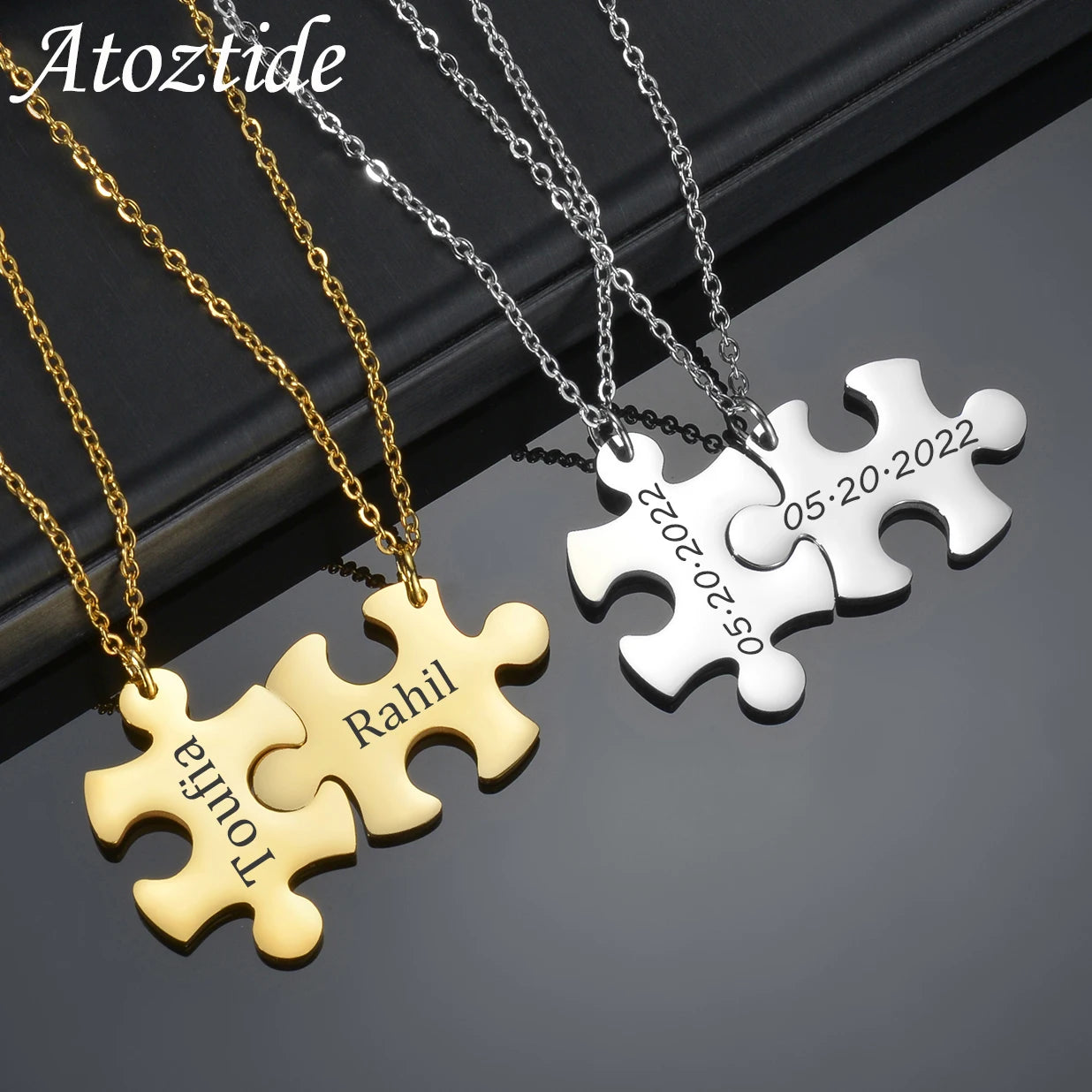 Double Puzzle Necklace Stainless Steel for Couple Link Chain