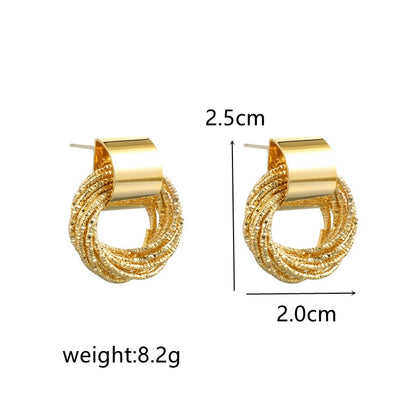 Retro Metal Gold Color Multiple Small Circle Stud Earrings