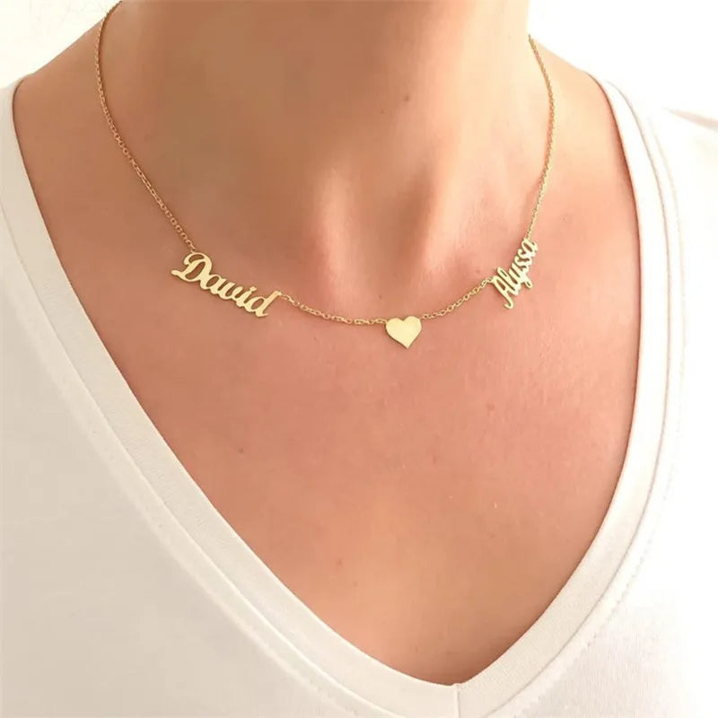 Personalized Two Name Necklace For Women Girl With Heart