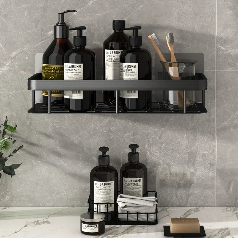 Bathroom Shelf Kitchen Storage Organizer Aluminum Alloy Shampoo Rack Shower  No Drill Shelf