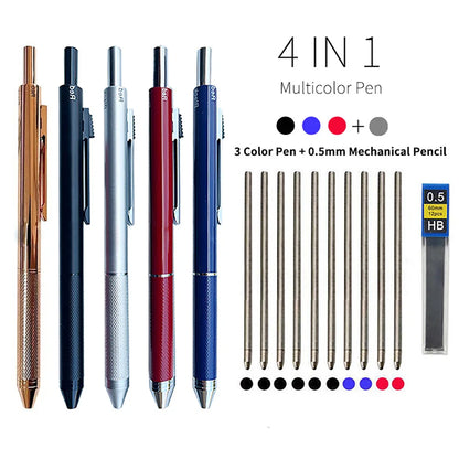 Metal Multicolor Pen 4 In 1 Gravity Sensor Ballpoint Pen 3 Colors Ball Pen and 1 Mechanical Pencil Office School Stationery Gfit