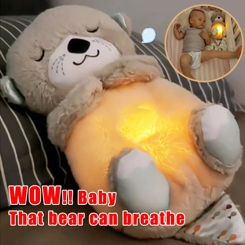 Baby Breathing Bear Soothing Otter Plush Doll Toy Baby Kids Soothing Music Sleeping Companion Sound and Light Doll Toy Gift