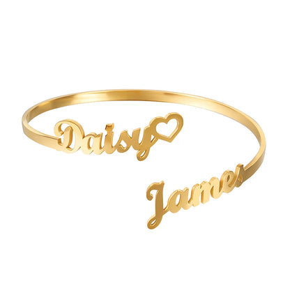 Customized 2 Names Bracelet Personalized Custom Charm Gold Silver Color Bangle for Women Couple Stainless Steel Jewelry Gift