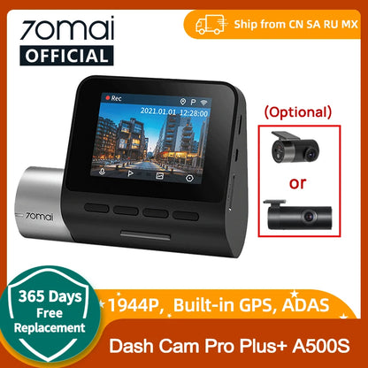 70mai Dash Cam Pro Plus A500S 1944P ADAS GPS Camera 70mai Front Cam A500S 140FOV Car DVR 24H Parking Support Rear Interior Cam