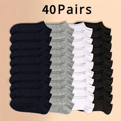 Unisex 10/20/40 Pairs Solid Socks Soft Lightweight Low Cut Ankle Socks Bulk Black White Grey Men Women Stockings  Hosiery