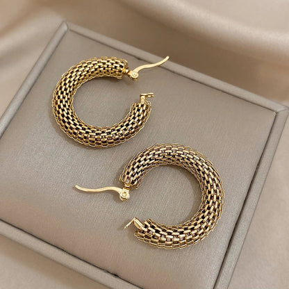 Stainless Steel Gold Color Geometric Metal Mesh Earrings For Women Girls New Trend Hoop Ear Jewelry Gift