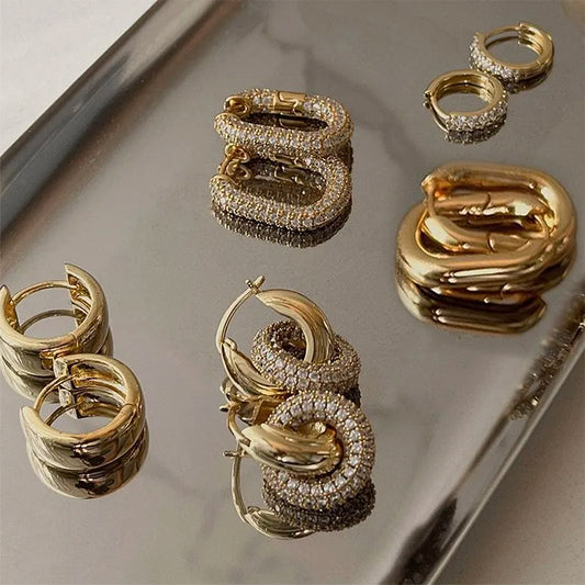 U Shape Ear Buckle Hoops Gold Plated Stainless Steel Jewelry